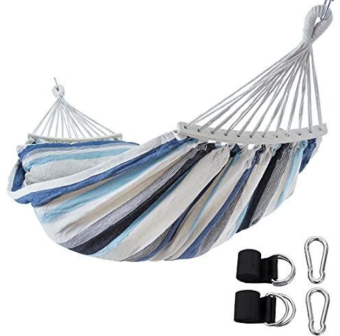 yourGEAR Bali XL Hängematte mit Kissen - 240 kg TÜV geprüft, 240x120 cm, Smaragd oder Aqua, Baumwoll-Stabhängematte, inkl. Befestigungsset