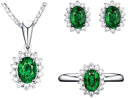 FFWTPY Ensemble Bijoux Ovale Rubis Cristal Couronne Étoile Collier Boucles Oreilles Bague Argent Élégant Luxueux Brillant