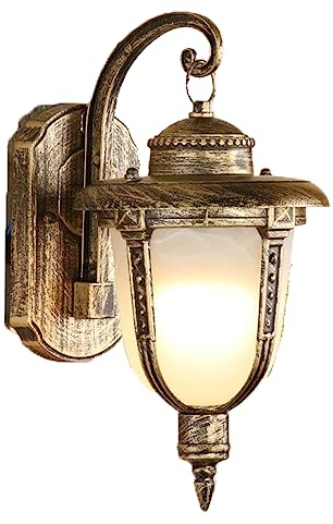 Clásico Esférico Lámpara de pared de vidrio Linterna Retro Rústico Antiguo E27 Exterior Impermeable Apliques de pared Faroles Lámpara de jardín Linternas Aluminio Valla Patio Balcón Terraza Villa (A)