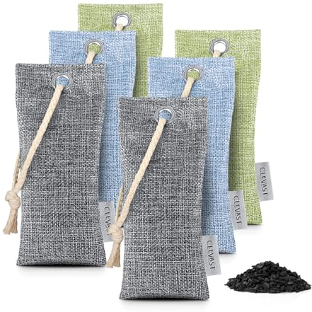 CLEVAST Bamboo Charcoal Air Purifying Bags (6×75g), Removes Odors and Moisture, Nature Fresh Air Purifier Bags, Deodorizer Eliminator, Purifier for Closet, Shoe, Large Room, Car Air freshener