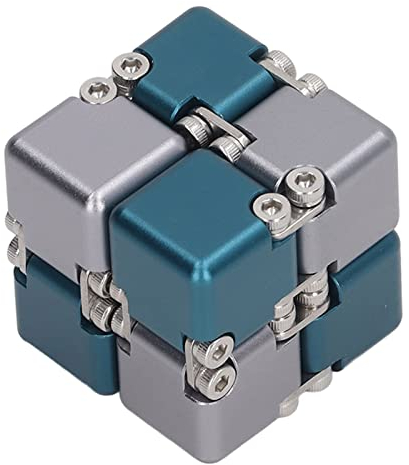 PenRux Unendlichkeitswürfel, Umdrehbarer Fidget-Spielzeugwürfel, Sensorisches Fidget-Spielzeug aus Legierung, Tragbare Flip-Blöcke, Spielzeug Zum Stress- und Angstabbau (Blau grau)