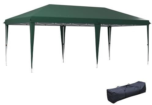 Outsunny Carpa Plegable Gazebo 6x3 m Cenador Plegable con Altura Ajustable en 3 Niveles Toldo Anti-UV y Bolsa de Transporte para Camping Fiestas Verde