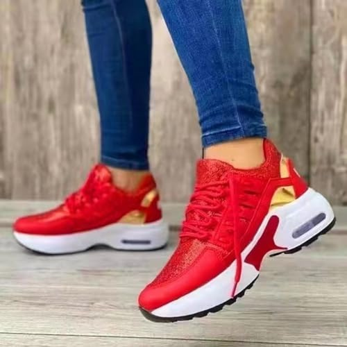 Scarpe Terapeutiche Per Diabetici Da Donna Scarpe Da Corsa Scarpe Alluce Valgo Piedi Gonfi, Scarpe Da Ginnastica Leggere E Traspiranti Antiscivolo Scarpe Ortopediche Per Artrite Edema,Red-40 EU