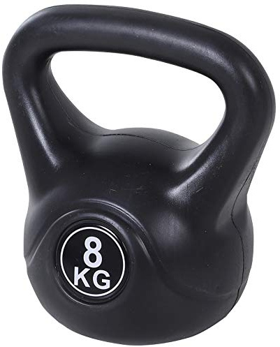 HOMCOM Pesa Rusa 8 kg, Kettlebell Revestimiento de Plástico y Relleno de Arena, con Mango Ancho y Base Plana, para Entrenamiento Culturismo, en Casa, Gimnasio, Negro