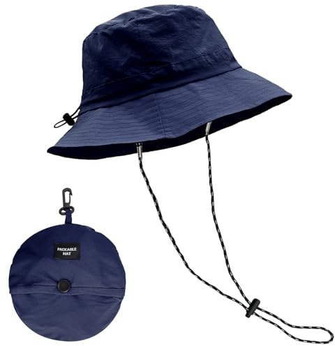 INSPUTOL Men's & Women's Waterproof Bucket Hats with String - Sun Hats for Outdoor Activities (Navy Blue)