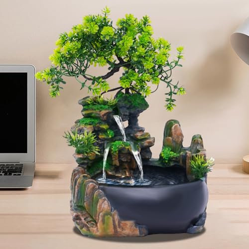Fuente de planta verde, bonsái de escritorio para sala de estar, fuente de mesa cascada, decoración de cascada, fuente de interior con plantas, ocasiones de aplicación, dormitorio, sala de estar,