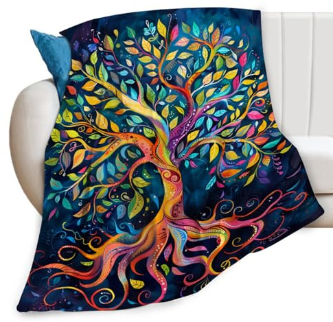 Coperta colorata con albero della vita, con stampa albero della vita, idea regalo per divano, letto, roba decorativa, morbida, accogliente, leggera, in pile felpato, biancheria da letto per amanti,