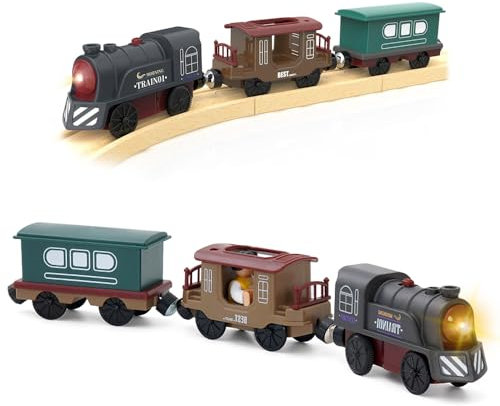 SKIKHN Eisenbahn Elektrische Lok, Batteriebetriebener Lokomotivzug, Leistungsstarker Motorzug, Batteriebetriebener Zug für Holzeisenbahngleis, für Familie