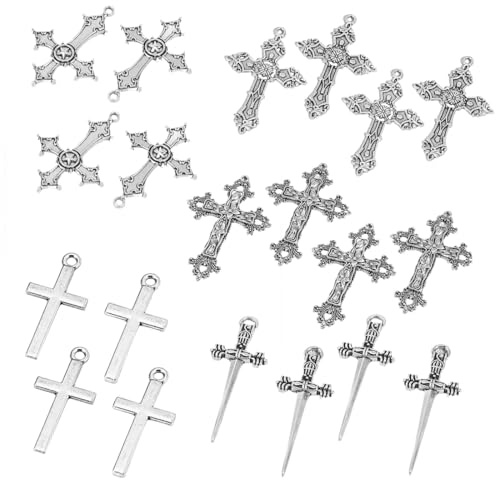 20 Piezas Colgantes de Cruz de Metal, Colgantes de Aleación Adornos de Crucifijo Religioso de Plata Antigua Adecuados para Hacer Joyas de Bricolaje Manualidades Decoración del Hogar