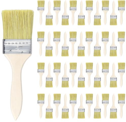 FUNSUEI 60 Stück Malerpinsel mit Holzgriff 45 x 175 mm, Flachpinsel Lackpinsel Set, Flache Pinsel Holz Lasurpinsel für Farbe, Ölmalerei, Malen, Beize