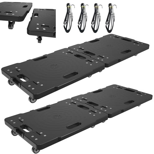 XMTECH 4 möbelrullar, transportskoter, 150 kg lastkapacitet – gummihjul, rullbräda, transporthjälp, flytthjälpare med 4 gummilinor, utbyggbara och parningsbara, 52 x 39 cm, svart