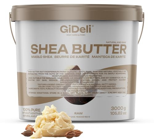 GiDeli Sheabutter 100% Rein & Unraffiniert – Natürliches Karité-Butter für Haut, Haare & DIY-Kosmetik – 3kg