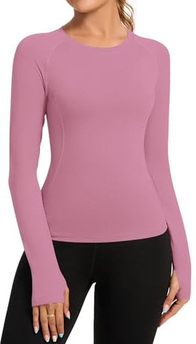 Rapbin Ladies Activewear Athletic Workout Exercise Fitness Long Sleeve Running Top Gym Yoga Sports Sportswear Gray Pink S