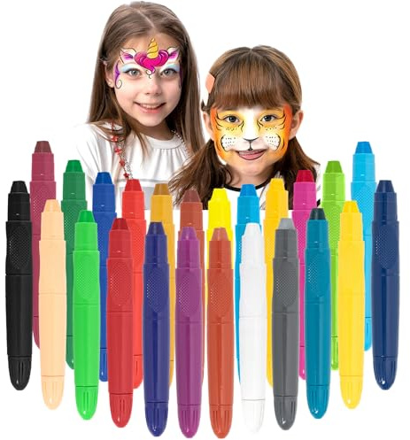 Kinderschminke Set, 24 Farben Kinderschminken Set, Waschbar Schminkstifte für Kinder，Bodypainting Farben für Art Theater Halloween Weihnachtsfeier Cosplay Clown Make-up für Frauen Männer Erwachsene