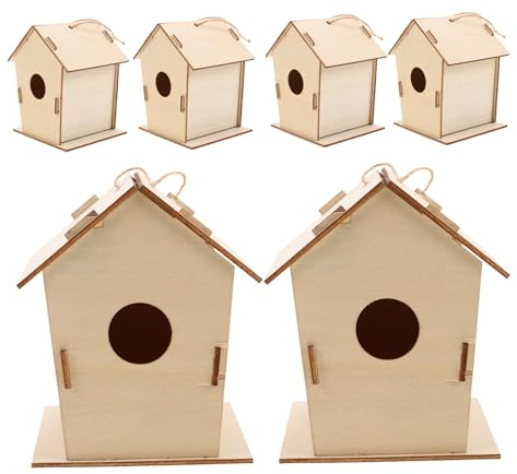 ORFOFE 6pcs Wooden Birdhouse Kit for DIY Painting Craft Unpainted Wood Bird Houses with Easy Assembly Creative Educational Activity for Boys and Indoor Outdoor Use