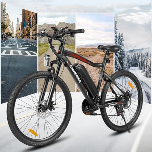 SAMEBIKE SY26 Electric Bike for Adults with Peak 250W Motor, 90km 25KMPH Commuting Electric Mountain Bike with 36V 13Ah Removable Battery, 21-Speed, 26 Tires and Dual Disc Brakes(Black)