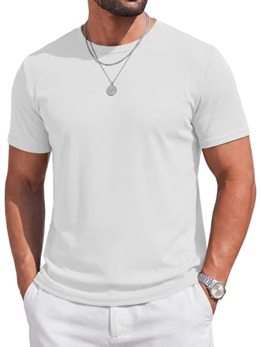 Runcati Maglietta estiva da uomo, a maniche corte, girocollo, leggera, funzionale, tinta unita, slim fit, palestra, sport