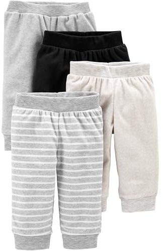 Simple Joys by Carter's Baby 4-Pack Neutral Fleece Pants, light grey/dark grey/grey stripes/black, 3-6 Months