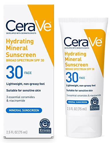 CeraVe Hydrating Mineral Sunscreen SPF 30 with Hyaluronic Acid, 2.5oz