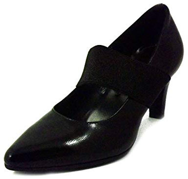 Osvaldo Dangereux, Chaussures Femme décolleté à Pointe en Cuir Brillant Noir, Sangle élastique, Talon Moyen 7 cm, Plante Confortable - Noir - Noir, 37 EU EU