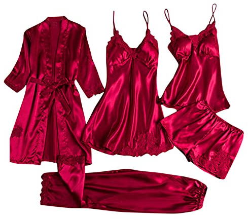 LAOLUO Peignoir Satin Femmes Sexy Longue Kimono De Soie Robe Babydoll Dentelle Lingerie De Bain
