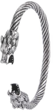 kkjoy Vintage Brazalete Vikingo Hombre con Cabeza de Lobo Aullador Plata Pulseras Ajustable de Acero Inoxidable para Adolescentes Chicos