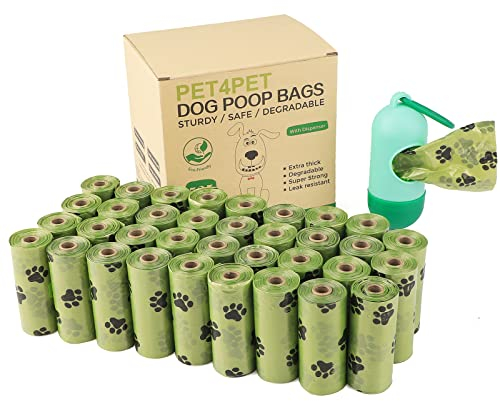 PET4PET Dog Poo Bags, 525 Poo Bags for Dog Waste include 1 Adjustable Dispenser,35 Rolls Thick Biodegradable Dog Poop Waste Bag Rolls, Cardboard Core, 100% Leak Proof and Strong, (Green)