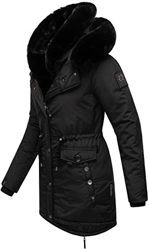 Navahoo Sweety Deluxe - Parka de invierno cálida para mujer con doble capucha de piel sintética, tallas XS-XXL, Negro , M