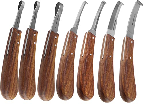 Profi Hufmesser Set 7-Teilig für Pferde 3 Schlaufenmesser 4 Rinnmesser mit Scharfen Klingen Klauenmesser Schlaufenhufmesser Rinder Hufpflege Hufschmied Werkzeug Spezialstahl Rostfrei