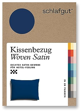 schlafgut Woven Satin Kissenbezug 60x80 cm Blue Deep Uni in Premium Hotelqualität, Kopfkissenbezug einzeln mit 100% weicher Baumwolle