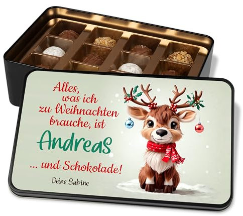 Pralinendose personalisiert „Alles, was ich zu Weihnachten brauche“ - 12 Confiserie-Pralinen in Geschenkdose – Geschenk Weihnachten Schokolade Geschenkidee Wichteln