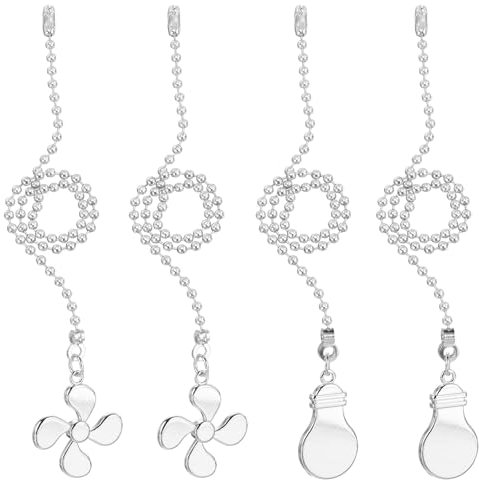 PATIKIL Set di Catenelle Ventilatore Soffitto da 13 Pollici, 4 Pezzi Catene Sfera con Ornamento Estensore Lampadina Decorativa Cavo Ventilatore Lampade Soffitto, Colore Argento