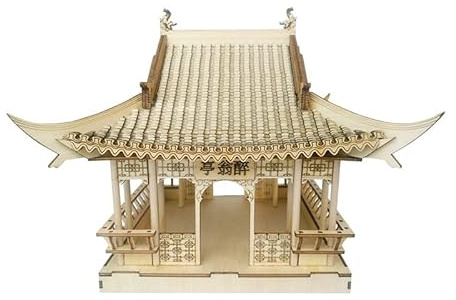 NPQPNAFC Ancient Building Model Wooden Three-Dimensional Puzzle Handmade DIY Simulation of Wooden Craft Pavilion Decoration