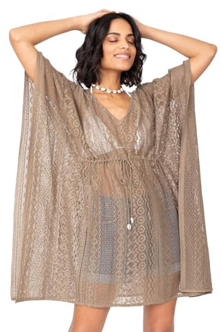 likemary Beach coverups för kvinnor UK - kimonos och kaftan strandskydd perfekt för semestrar och myskläder i boho-tryck, Vit spets, en storlek