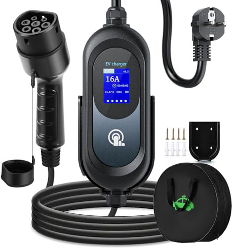 FNRIDS Ladekabel Elektroauto Typ 2 Schuko,[6m 3,68kW],ladekabel typ 2 schuko mit Ständer, 8-16A Einstellbare elektrischer Strom,Zeitgesteuertes Laden,Typ 2 Ladekabel Schuko mit Tragetasche