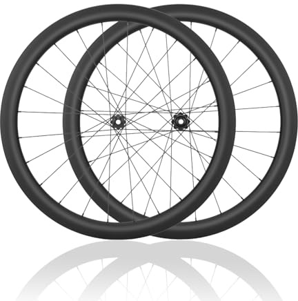 HZXQCVB 700C Fibra De Carbono Juego De Ruedas para Bicicleta De Carretera Eje Pasante Ruedas Delanteras Y Traseras Bloqueo Central Freno De Disco Bujes 24H para Cassette 8-12 Velocidades(45MM)