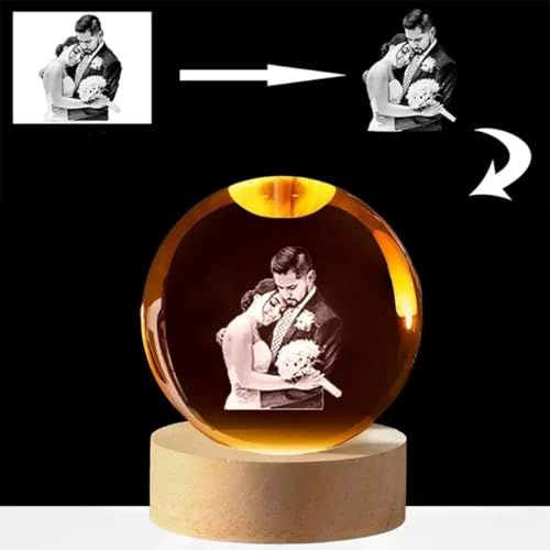 PGORSDOR Bola de cristal personalizada con foto LED, luz nocturna personalizada, esfera de cristal grabada, bola de cristal grabada con láser personalizada (8 cm, blanco)