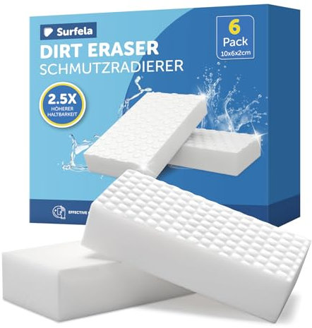 Surfela 6 Stück Schmutzradierer Schwamm, Radierschwamm, Zauberschwamm mit 2,5X Facher Haltbarkeit, Magic Eraser Entfernt Schmutz an Wand, Schuhen, in der Küche, 10×7×2cm