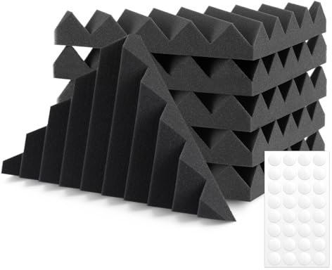 Ohuhu Akustikschaumstoff Akustikpaneele 6 Stück mit Aufkleber, 30 x 30 x 5 cm Dreiecke Schalldämmung Wand Schallabsorber Akustikschaumplatten Schallschutz für Tonstudio Podcasts Gaming Deko