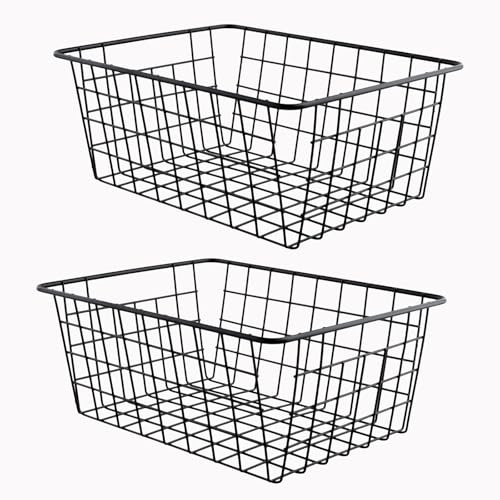 PUCSIQ 2 cesti portaoggetti in metallo, 28 x 22 x 12 cm, colore nero, per cucina, congelatore, decorazione in casa
