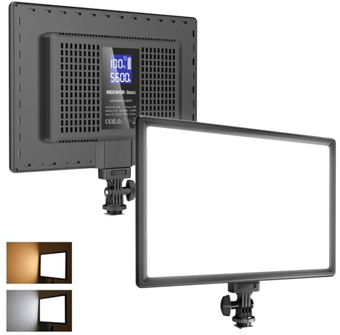NEEWER BASICS 13 LED Video Light Panel, 20W Ultra Thin Bi Color Dimmable DSLR Camera Soft Photo Key Lighting for Streaming Studio Photography Podcast Recording, 8000mAh/3200-5600K/CRI97+, NL-192B