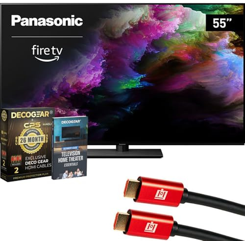 Panasonic TV-55Z85AP Z85 55 inch OLED 4K UHD Smart Fire TV (2024) Bundle with CPS Exclusive 26 Month Protection, 2X 4K HDMI Cable & Deco Gear Complete Home Theater Beginner's Guidebook