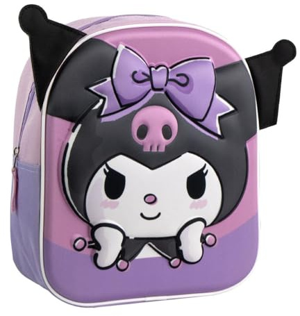 CARTOON Zaino asilo Kuromi Hello Kitty borsa con immagini in rilievo e applicazioni scuola passeggio accessorio per bambini 31 cm