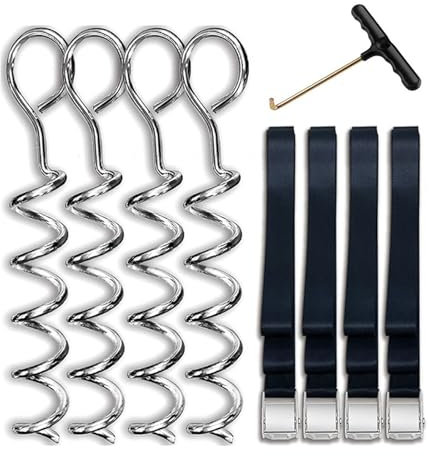 Zeltpfahlanker mit Gurt, tragbare Trampolinpfähle, Spiralen, Bodenanker, Zeltzubehör, 4 Stück