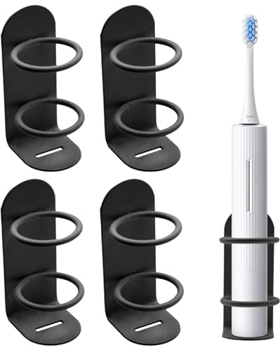 PWGHWG 4 Stück Elektrische Zahnbürstenhalter, Elektro Zahnbürsten Halter Wand, Selbstklebender Zahnbürsten Halterung Schwarz für Bad
