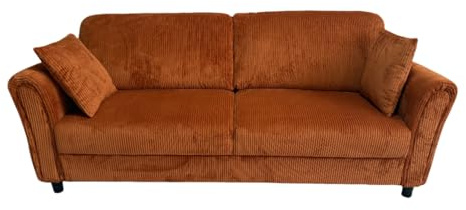 CONCEPT USINE Canapé Droit Lucerne Velours Côtelé Terracotta 212 cm | Lignes arrondies, confort ferme, structure bois, 2 coussins assortis inclus pour salon moderne.