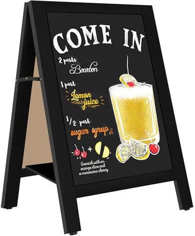 VAIIGO Kreidetafel Aufsteller A-Rahmen 43x65 cm – Magnetische Kreidetafel mit Holz und Mittelscheibe & Kundenstopper | Gehwegaufsteller Werbetafel für Aussen: Restaurant, Café & Märkte – Schwarz