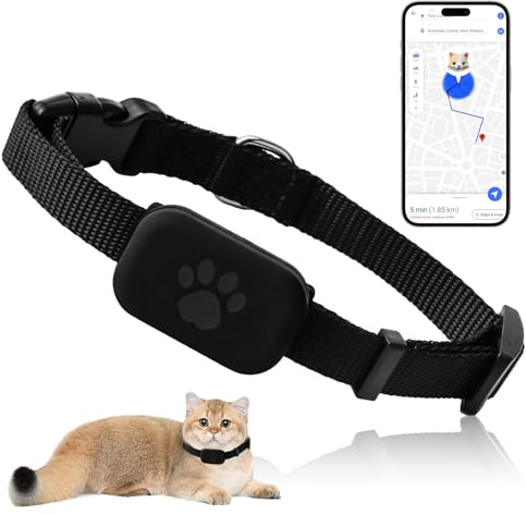 Cat Tracker Collar, Works with Apple Find My, No Subscription Bluetooth Pet Tracker for Cats, IP67 Waterproof Adjustable Breakaway Safety Collar 28-39 cm, Replaceable Battery, iOS Only