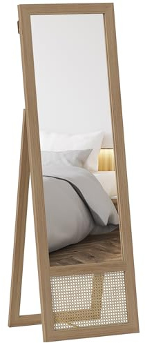 HOMCOM Espejo de Cuerpo Entero 160x50 cm con Soporte y Marco de Madera Espejo de Pie o de Pared para Dormitorio Salón Natural