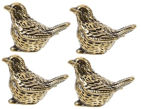 FUTUREORYY 4pcs Retro Brass Sparrow Figurine Vintage Miniature Bird Statue Home Desktop Decor Collectible Brass Bird Sculptures Housewarming